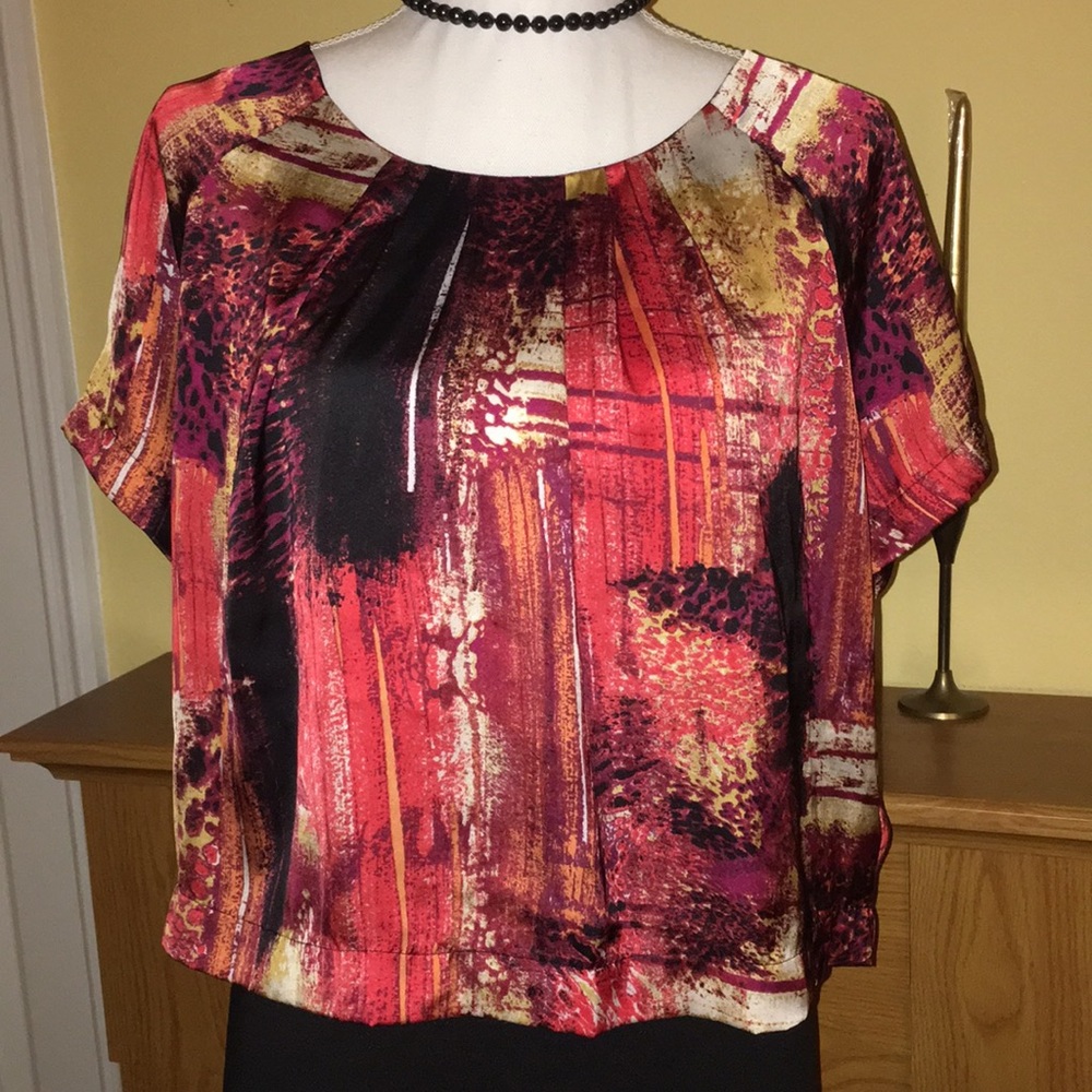 Multi color silky crop top black red and gold